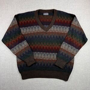 VTG 90s Jantzen Fair Isle Geometric Knit Sweater Men M V-Neck Multicolor Grandpa